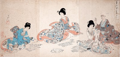 Lot 709 - Chikanobu Yoshu - Karuto Card Game, The Inner Palace of Chiyoda | woodblock print