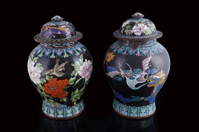 Lot 412 - A pair of cloisonne vases and covers