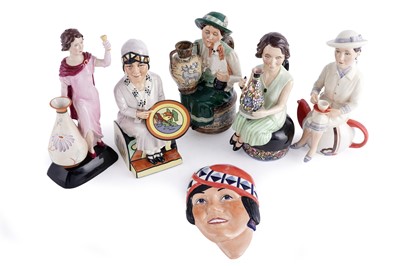 Lot 342 - Kevin Francis ceramic jugs; and a face mask of Clarice Cliff