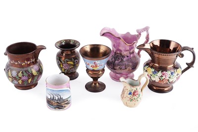Lot 312 - A Victorian lustre jug; and a selection of copper lustre ware