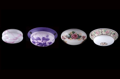 Lot 191 - Four early 20th Century mottled glass hanging plafoniere light shades