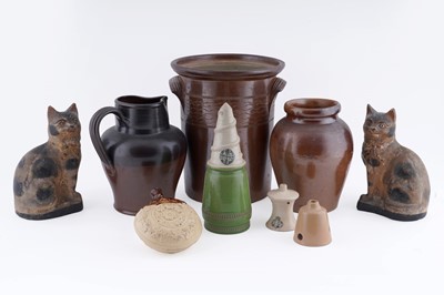 Lot 317 - A collection of stoneware; and a pair of 19th Century plaster cat studies of cats