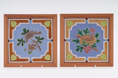 Lot 320 - A pair of Victorian framed Minton Hollins and Co. majolica tiles