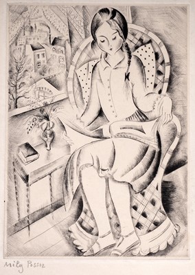 Lot 749 - Mily Possoz - Seated girl reading a newspaper | etching