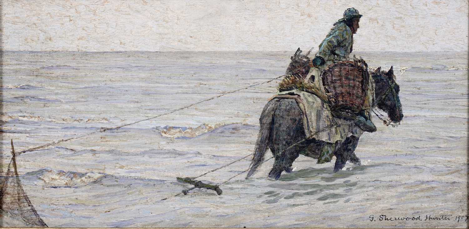 Lot 9 - George Sherwood Hunter - Shrimp fishing on horseback | oil