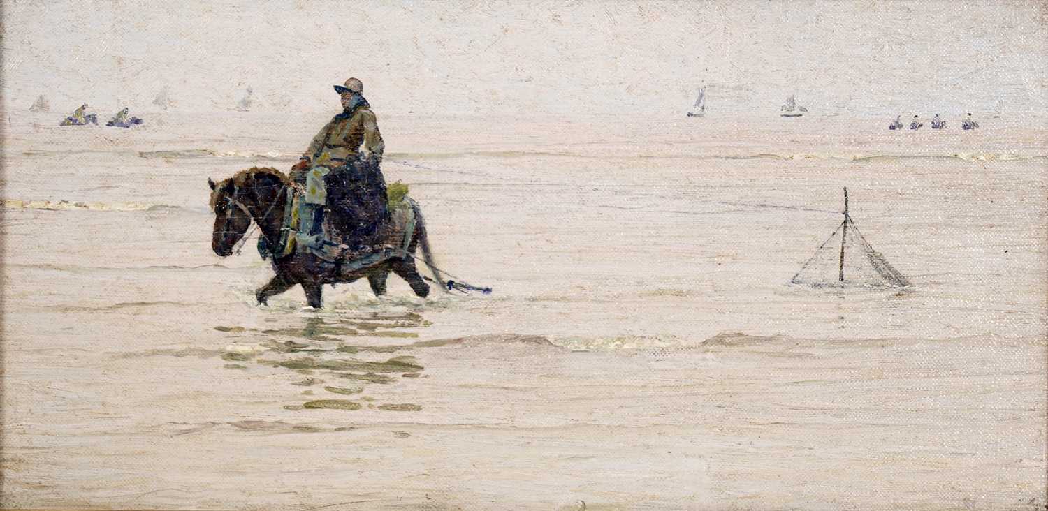 Lot 90 - George Sherwood Hunter - Shrimp fishing on horseback | oil