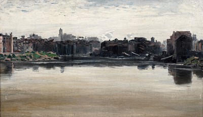 Lot 116 - George Sherwood Hunter - Town on an estuary | oil