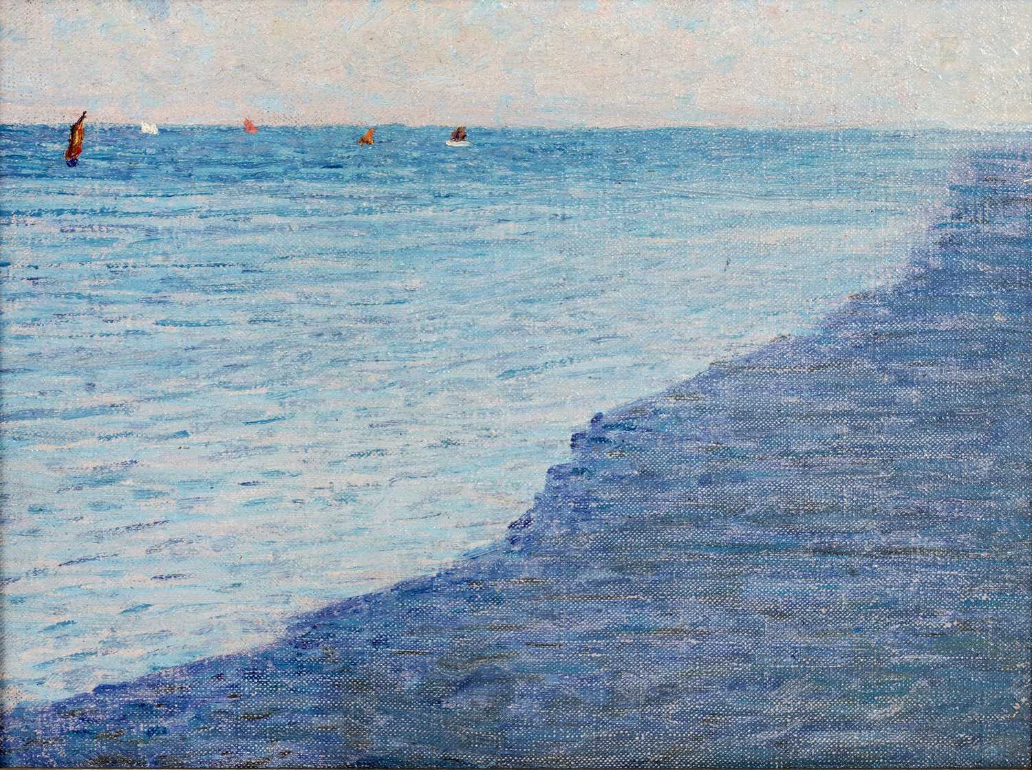 Lot 10 - George Sherwood Hunter - View of boats from a cliff top | oil