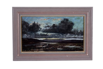Lot 22 - George Sherwood Hunter - Galloping horse under dark clouds, landscape | oil