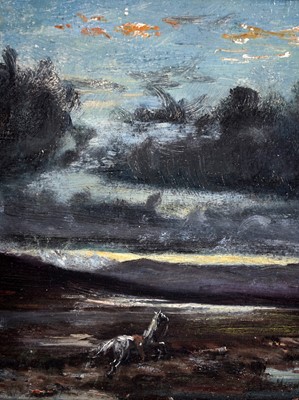 Lot 22 - George Sherwood Hunter - Galloping horse under dark clouds, landscape | oil