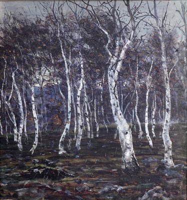 Lot 29 - George Sherwood Hunter - An opposed pair of silver birchwood landscapes | oil