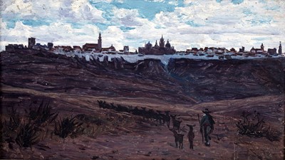 Lot 64 - George Sherwood Hunter - A goatherd before the Seville skyline | oil