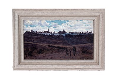 Lot 64 - George Sherwood Hunter - A goatherd before the Seville skyline | oil