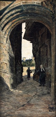 Lot 82 - George Sherwood Hunter - Two scenes with nuns in Quimperlé | oil