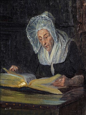 Lot 129 - George Sherwood Hunter - Dutch woman reading a bible | oil