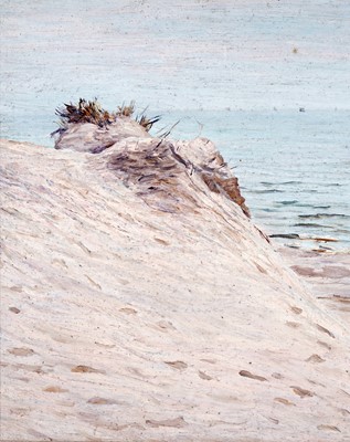 Lot 12 - George Sherwood Hunter - Sand dune with sailing ships on the horizon | oil