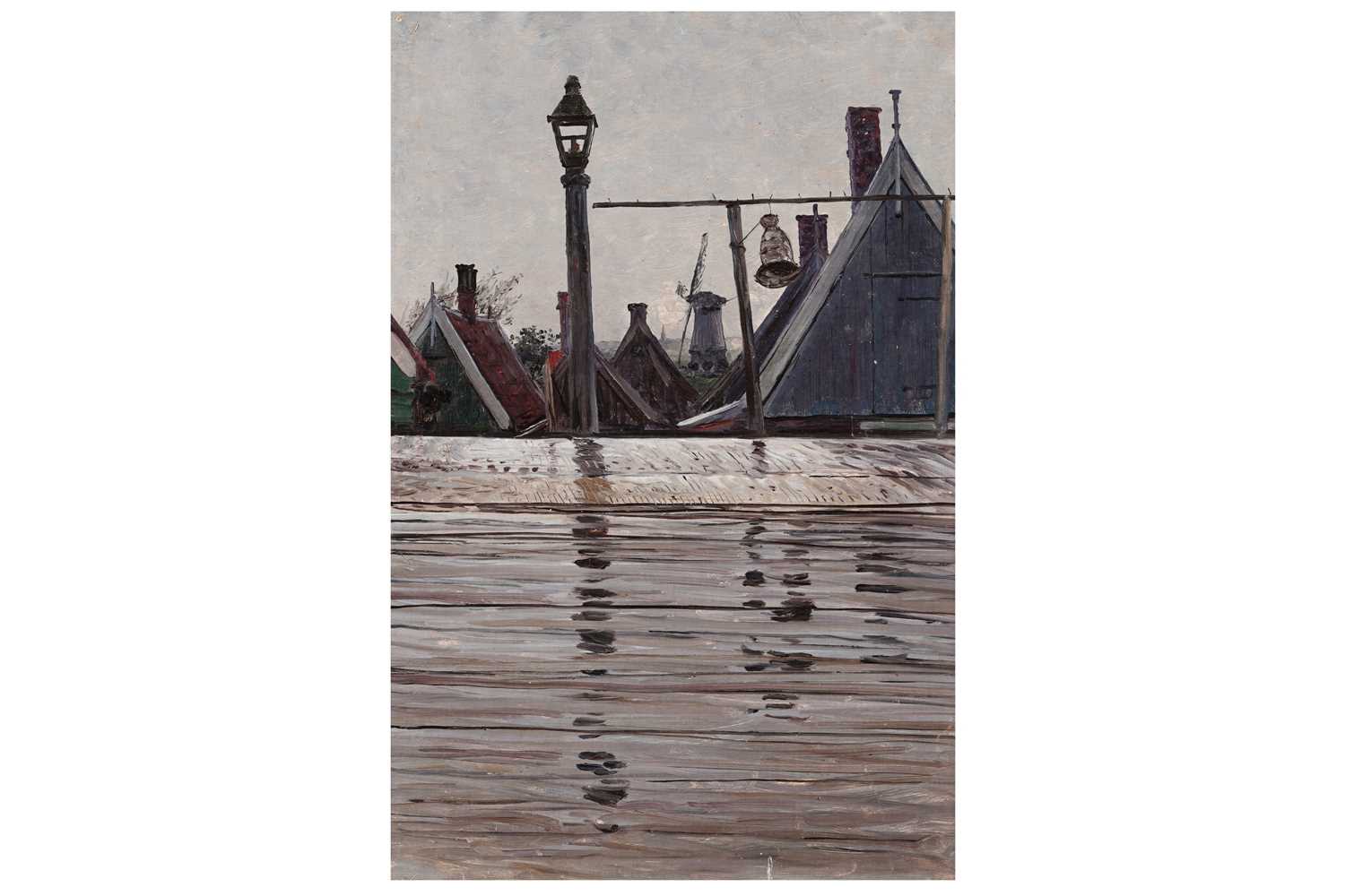 Lot 8 - George Sherwood Hunter - A windmill across a street | oil