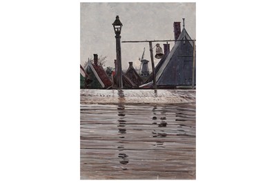 Lot 8 - George Sherwood Hunter - A windmill across a street | oil