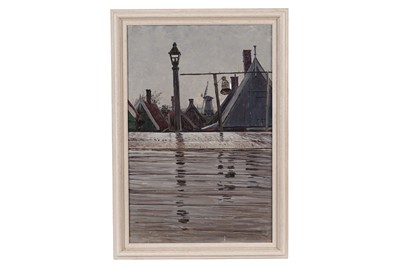 Lot 8 - George Sherwood Hunter - A windmill across a street | oil