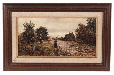 Lot 2 - George Sherwood Hunter - Porthaven, a country lane with figures | oil