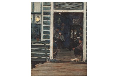 Lot 137 - George Sherwood Hunter - Barber shop interior | oil