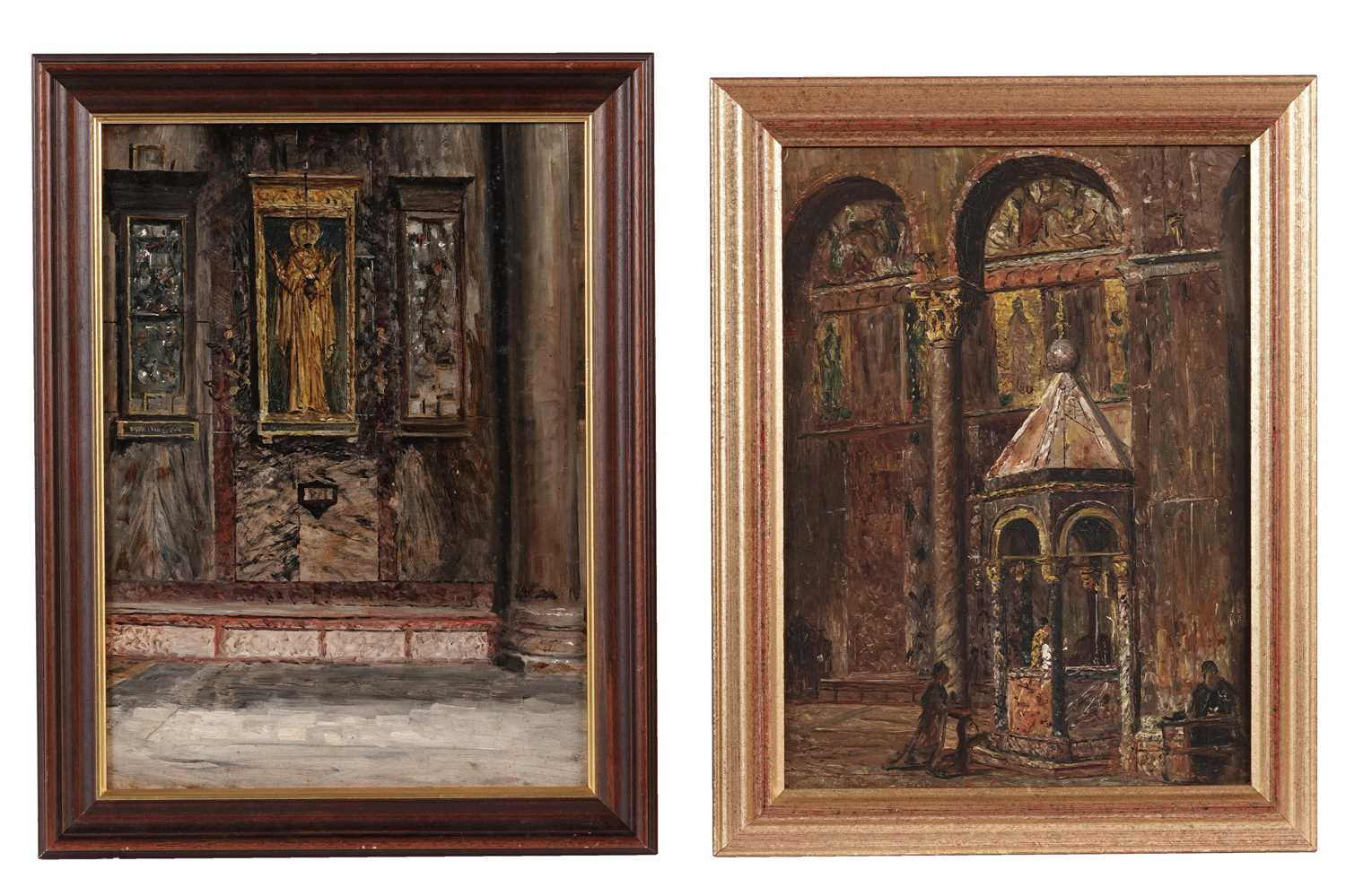 Lot 58 - George Sherwood Hunter - Two church interiors | oil