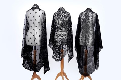 Lot 504 - Victorian Grand Period black tambour lace shawls | Lady Grey
