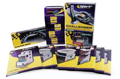 Lot 327 - Five boxed Scalextric cars; and boxed accessories
