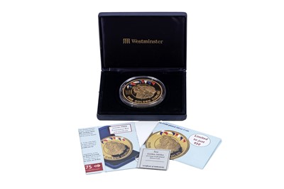 Lot 456 - A Westminster 5oz Golden Jubilee 22 Carat Gold Plated Silver Coin