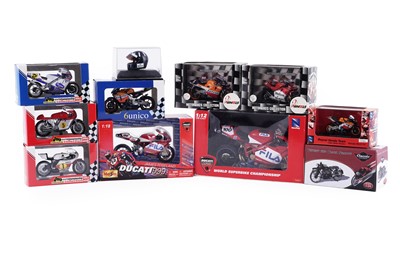 Lot 355 - Boxed diecast model motorcycles, various makers and scales