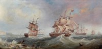 Lot 115 - John Scott (1802-1885) Sailing ships off a...