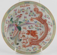 Lot 151 - Chinese Famille Rose saucer dish, with dragon...