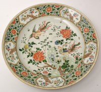 Lot 160 - Chinese large Famille Verte dish, with exotic...