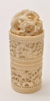 Lot 179 - Chinese carved ivory dice throwing cup, carved...