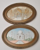 Lot 202 - Two Indian oval painted panels, probably on...