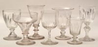 Lot 214 - Six large glass goblets, with faceted and...