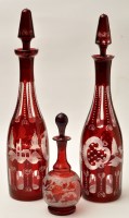 Lot 219 - Two slender Bohemian ruby overlaid glass...