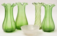 Lot 220 - Set of three mould blown green glass vases,...