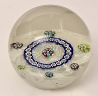 Lot 221 - Muslin ground glass paperweight, with blue...