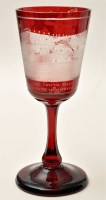 Lot 222 - Bohemian ruby overlay glass goblet, engraved...