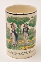 Lot 241 - Coloured printed creamware mug of 'North East'...