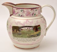 Lot 244 - Large coloured printed lustre creamware jug of...