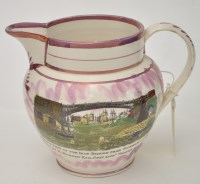 Lot 246 - Coloured printed lustre creamware jug of...