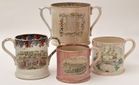 Lot 253 - Large coloured printed pearlware two-handled...