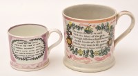 Lot 265 - Coloured printed 'Marine' lustre pearlware mug...