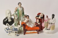 Lot 313 - Staffordshire and other earthenware figures,...