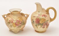 Lot 342 - Royal Worcester blush ivory ewer, painted with...