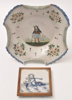 Lot 349 - Blue and white delft ware tile, with merman...