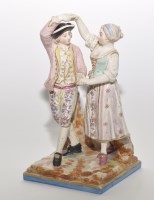 Lot 353 - Pottery figure of dancers, the couple in 18th...