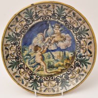 Lot 358 - Circular Maiolica 'Mythological' dish, the...